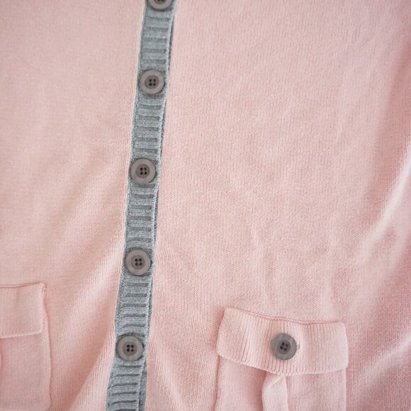 Chadwicks Of Boston Pink w Grey Trim Button Up Knit Cardigan Sweater M - Picture 7 of 10